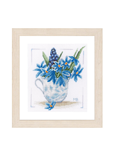 Kit tableau Bouquet bleu, point compté, 17 x 20 cm