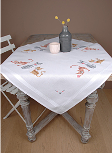 Kit nappe Chats, point de croix, 80 x 80 cm